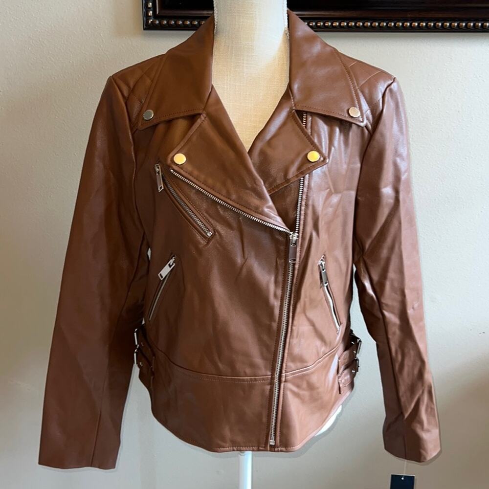 French Connection Faux Leather Moto Jacket Size L - New